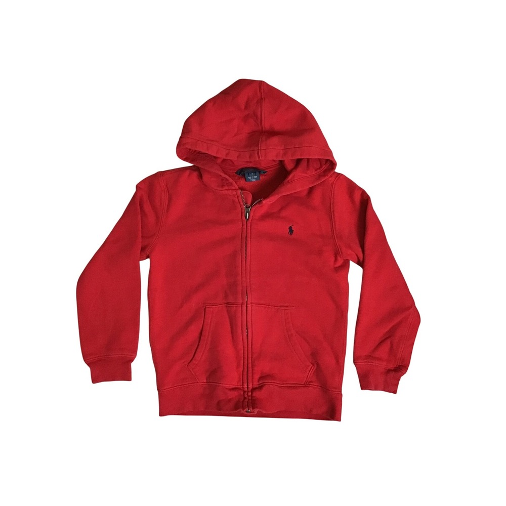 Ralph Lauren Boys Red Embroidered Logo Full-Zip Fleece Hoodie Size 7 - Picture 3 of 6